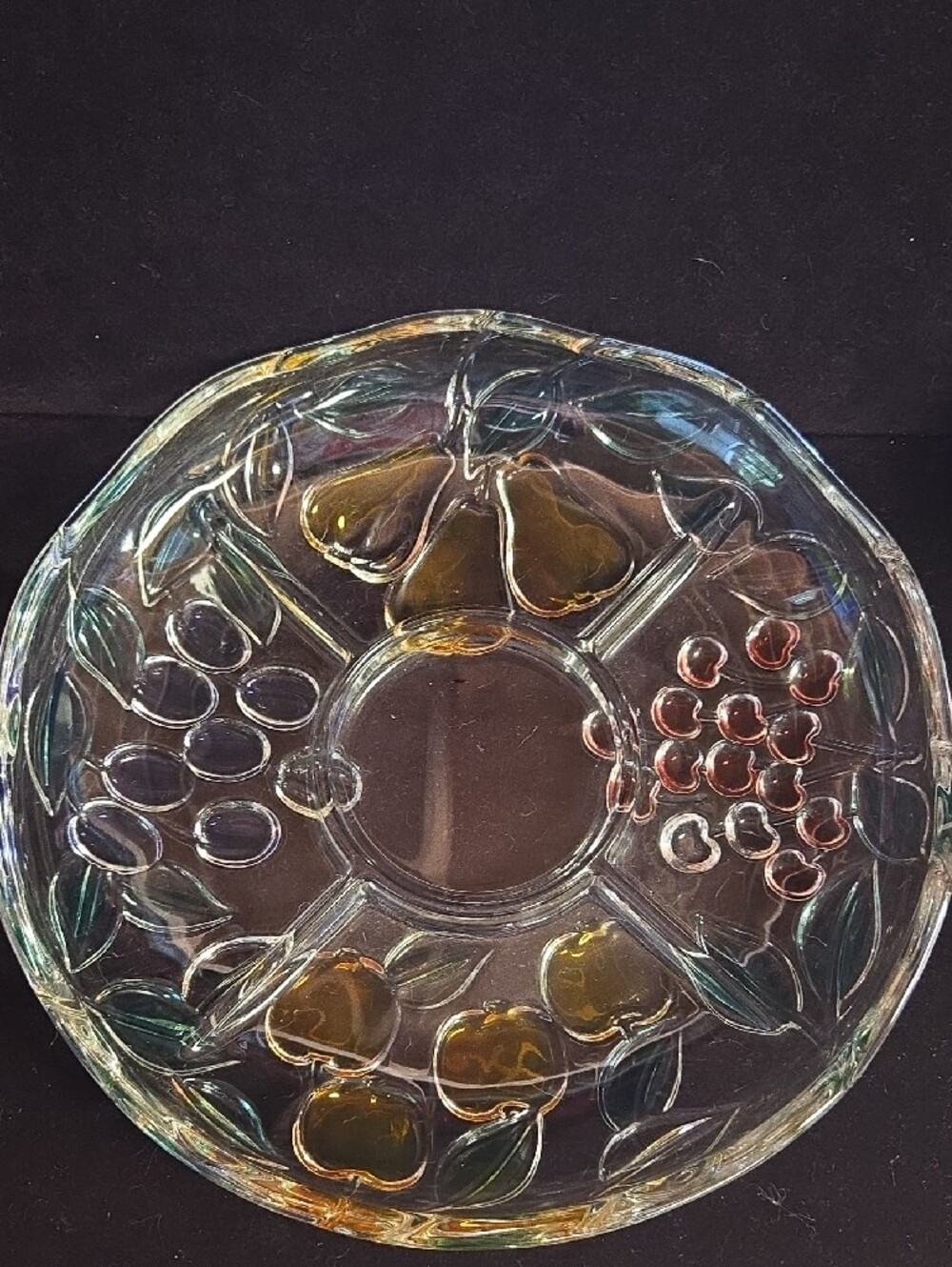 Vintage Mikasa Garden Harvest Crystal Divided Relish Tray 12.5" Fruit Platter